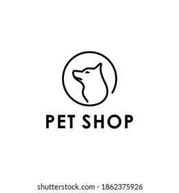 Illustration line art dog face in the circle logo design vetor