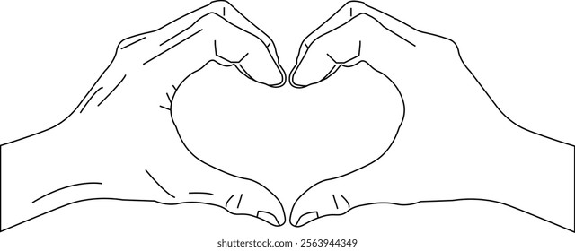 The illustration is a line art drawing of a human hand shaped like a heart.