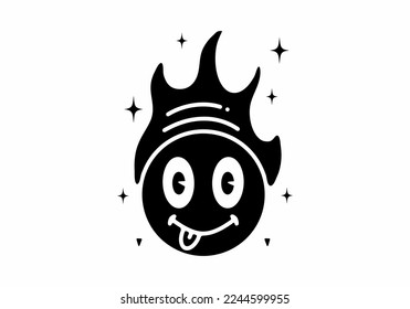 Illustration line art of emoticon tongue tattoo design