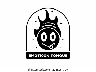 Illustration line art of emoticon tongue tattoo design