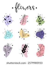 Illustration of line art flowers on white background.