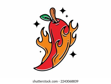 Illustration line art of hot chili tattoo design