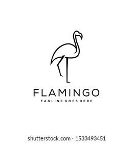 Illustration line art Minimalist flamingo bird logo design template.