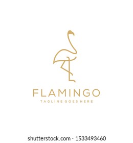 Illustration line art Minimalist flamingo bird logo design template.