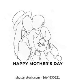 Illustration line art mother with baby vector for celebration happy mothers day
