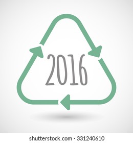 Illustration of a line art recycle sign icon with a 2016 sign