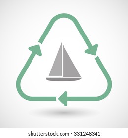 Illustration of a line art recycle sign icon with a ship