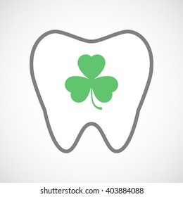 Illustration of a line art tooth icon with a clover