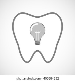 Illustration of a line art tooth icon with a light bulb