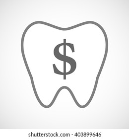 Illustration of a line art tooth icon with a dollar sign 