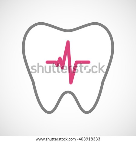 Illustration of a line art tooth icon with a heart beat sign