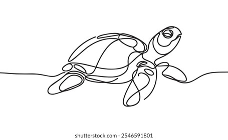 Illustration of line art turtle against white background