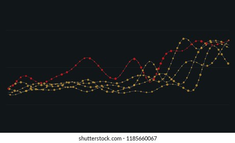 illustration of line chart red dot on dark background for design element