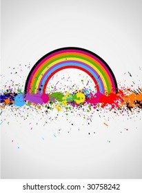 Illustration of line color paint splashes on white background
