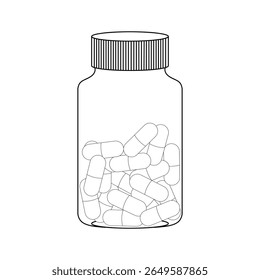 illustration line drawing antibiotic pills, capsule, medicine for medical treatment, pharmacy. Suitable for your design elements, logos, or clinic symbols.