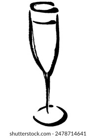 Illustration of a line drawing of a champagne glass with brush strokes