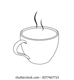 Illustration line drawing a fresh hot cup of coffee or tea. Cup of italian or americano  strong coffee espresso. Breakfast concept or vintage. Have a nice day! Isolated on white background