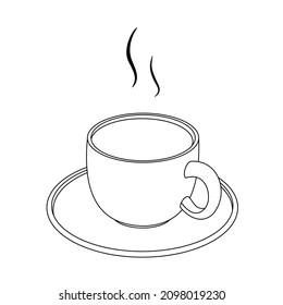 Illustration line drawing a fresh hot cup of coffee or tea. Cup of italian or americano  strong coffee espresso. Breakfast concept or vintage. Have a nice day! Isolated on white background