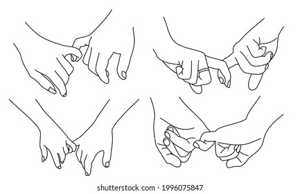 Illustration line drawing hands making promise as friendship concept  Loving couple holding hands  Hands two people hook their little fingers together  Pinky promise design for shirt jacket
