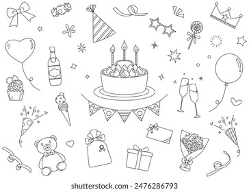 Illustration line drawing set of party, icon, birthday, celebration, event