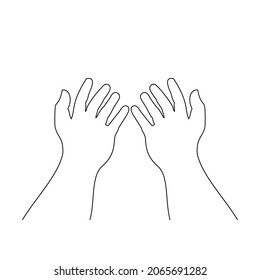 Illustration line drawing of a two hand open for praying. For ramadan, eid al fitr, or church concept. Begging for forgiveness and believe in goodness. Prayer to god with faith and hope. Belief in god