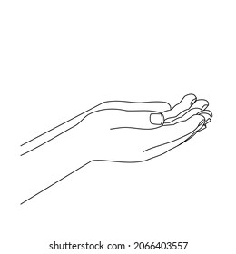 Illustration line drawing of a two hand open for praying. For ramadan, eid al fitr, or church concept. Begging for forgiveness and believe in goodness. Prayer to god with faith and hope. Belief in god