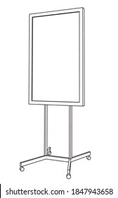 Illustration of a line drawing of a vertical monitor and stand viewed from an angle.