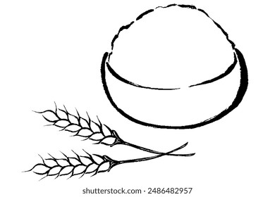 Illustration of line drawing of wheat and flour with brush touch