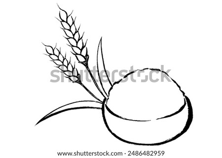 Illustration of line drawing of wheat and flour with brush touch