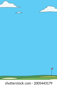 Illustrationslinie des Golfplatzes mit Textbereich am Himmel 