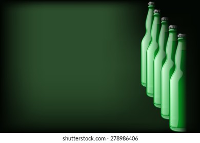 illustration of line of green beer bottles inthe darkness