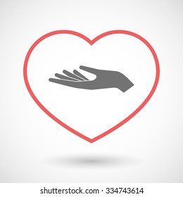Illustration of a line hearth icon with a hand offering