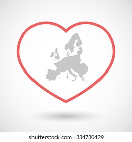 Illustration of a line hearth icon with  a map of Europe 