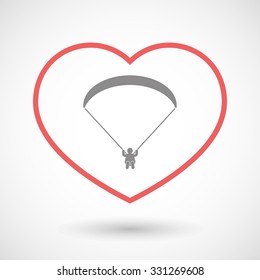 Illustration of a line hearth icon with a paraglider