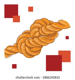 Illustration of a line with a knot, loop. Sailor cord, rope with orange colours.
