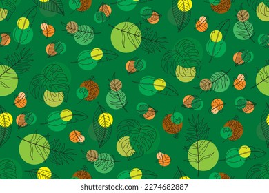 Illustration line of leaves with circle background.