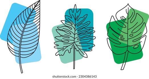 Illustration the line of leaves on color background.