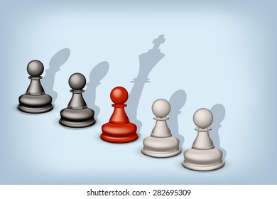 illustration of line of pawns with different types of shadow