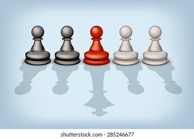 illustration of line of pawns with different types of shadows