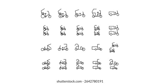 illustration of line rickshaw pack icon