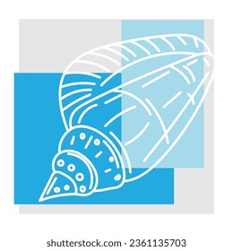 Illustration line of Shell with blue color on grey background.