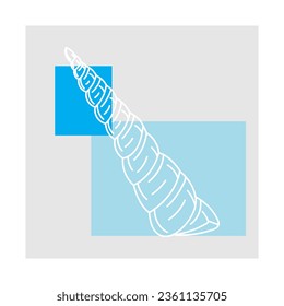 Illustration line of Shell with blue color on grey background.