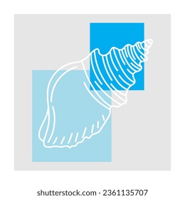 Illustration line of Shell with blue color on grey background.