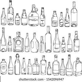 
illustration of linear bottles of alcoholic beverages