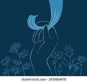 illustration with linear hand holding lock of hair