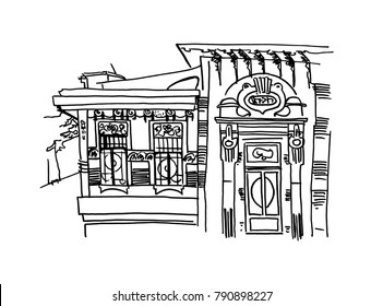 Illustration. Linear image of the house. Architecture. Modern. Sketch. Vector.