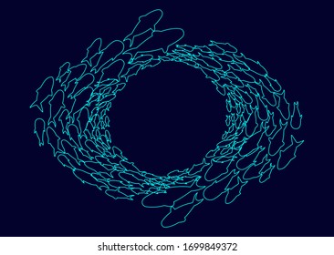 illustration of a linear school of fish forming eyes. modern abstract design