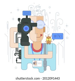 Illustration Lineart abstract operator with little bird
