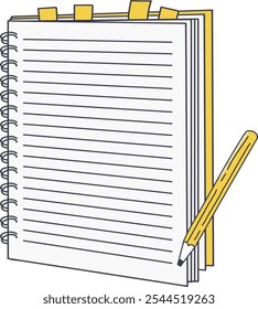 Illustration of a lined notebook and pencil