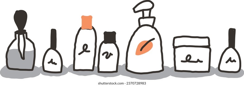 Illustration of lined up skin care products